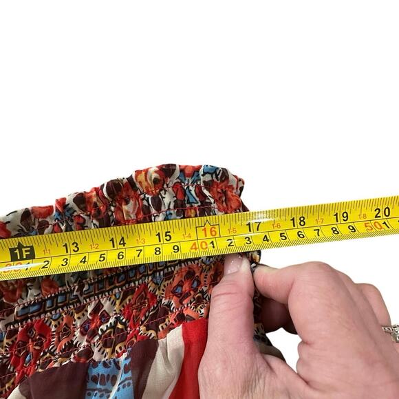 Cache BOHO Tiered Gypsy Festival Colorful Beaded Smock Waist Midi Skirt SZ Large - Picture 9 of 14